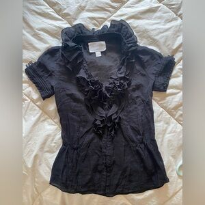 Anthropologie Black Ruffled Blouse